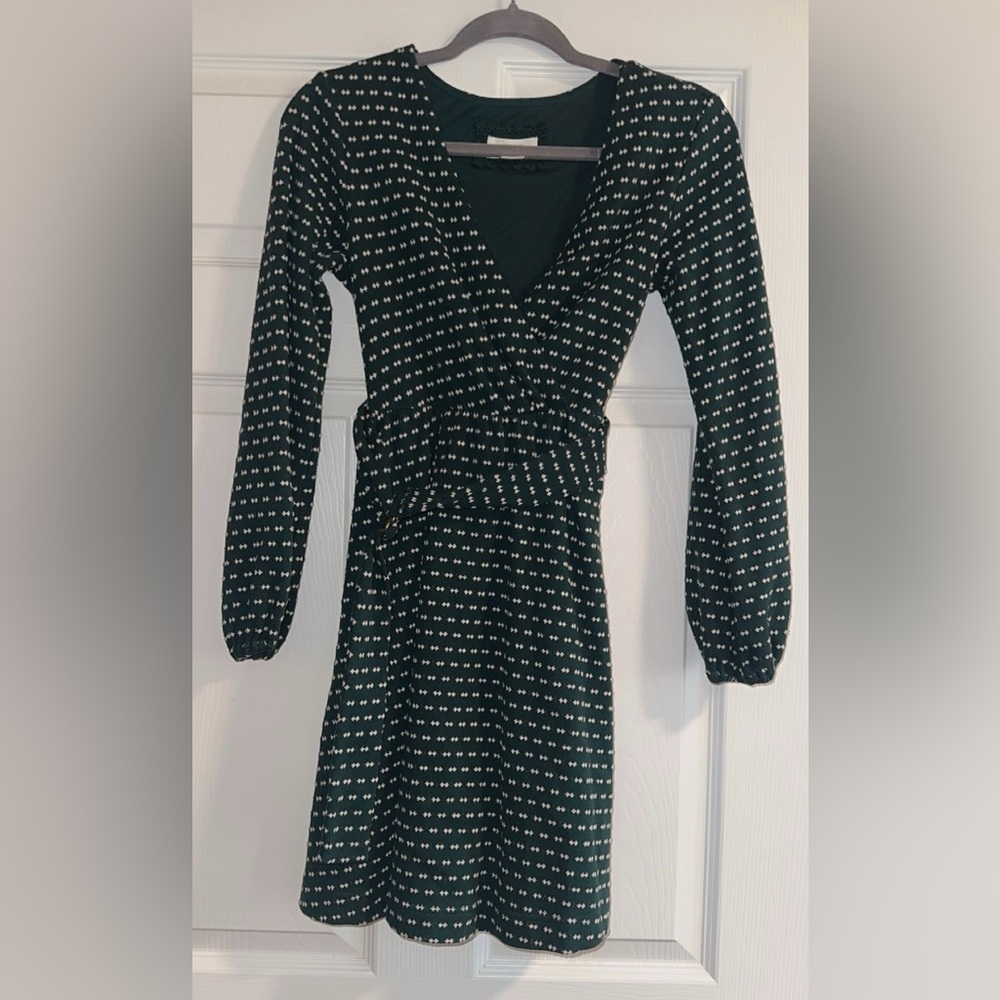 Anthropologie Maeve Emerald Green Malta Belted Long Sleeve Dress - Picture 2 of 10